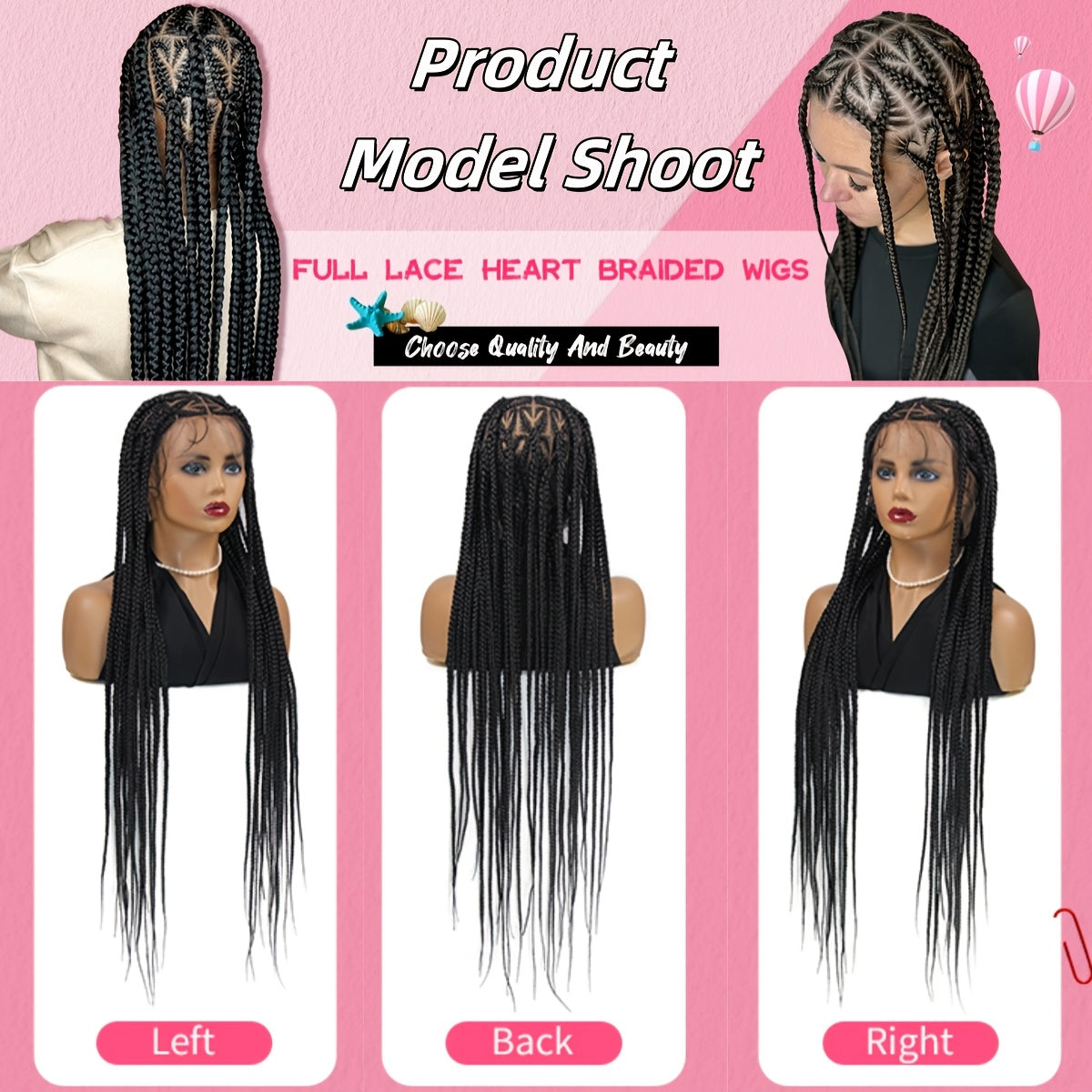 Heat Resistant Full Lace Grooved Heart Knotless Cornrow Braid Wig - 200% Density Straight Synthetic Hair for, Sporty Style & All Ethnicities, Protective Hairstyles | Highquality Synthetic